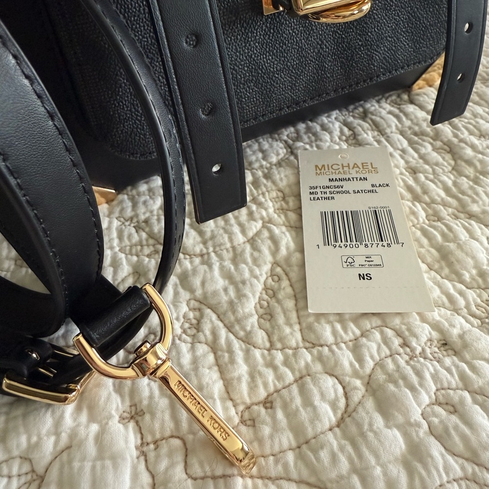 🌟NWT🌟 Michael Kors Manhattan Black & Grey Satchel w/ Gold Accents - Picture 15 of 15